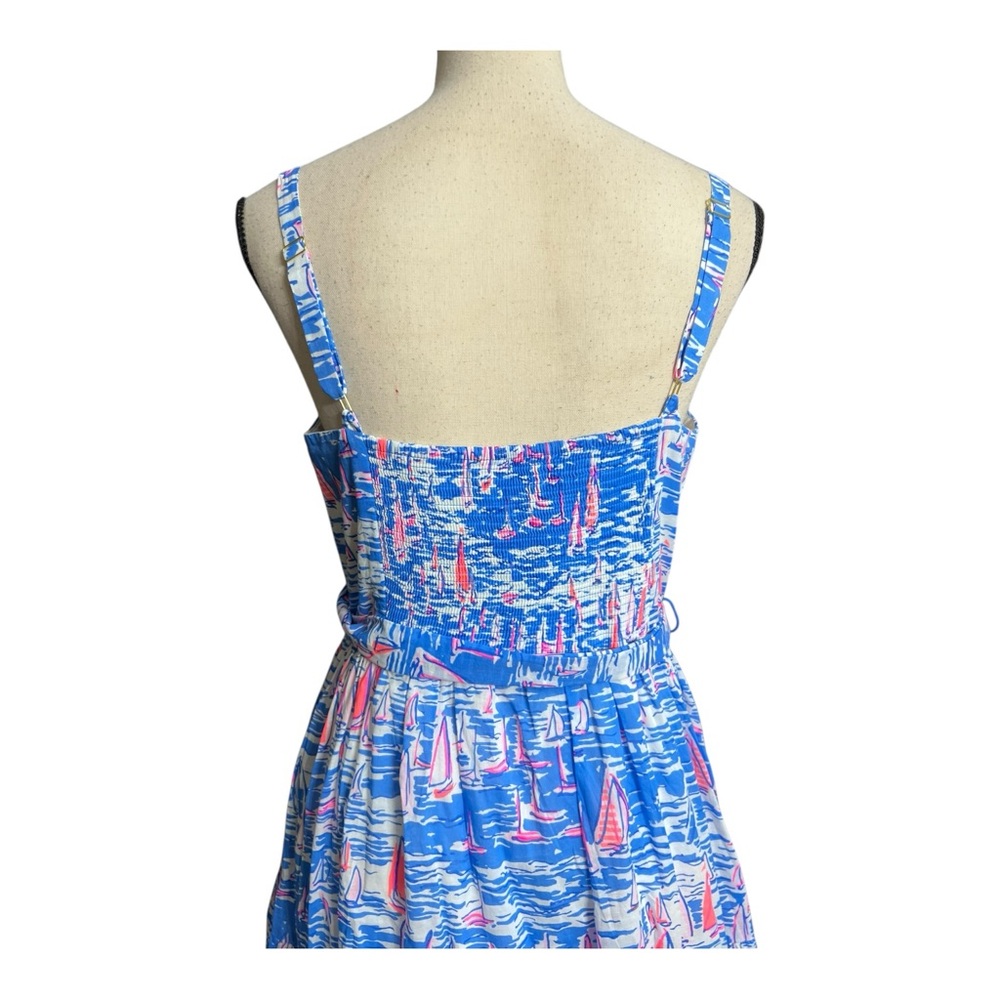 Lilly Pulitzer Sail Boat Vibrant Blue and Pink Maxi Dress Size 10 - Picture 10 of 13